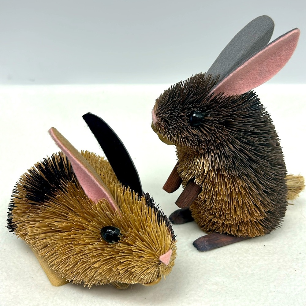 Retro style set of two bottle brush rabbit home/Easter decor